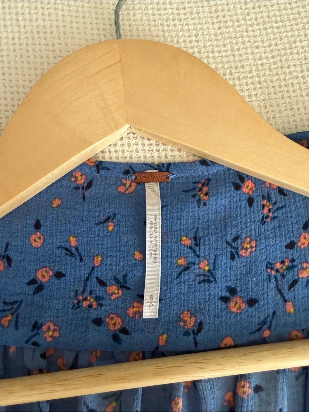 Free People Blue Floral Smocked Long-Sleeve Crop Top